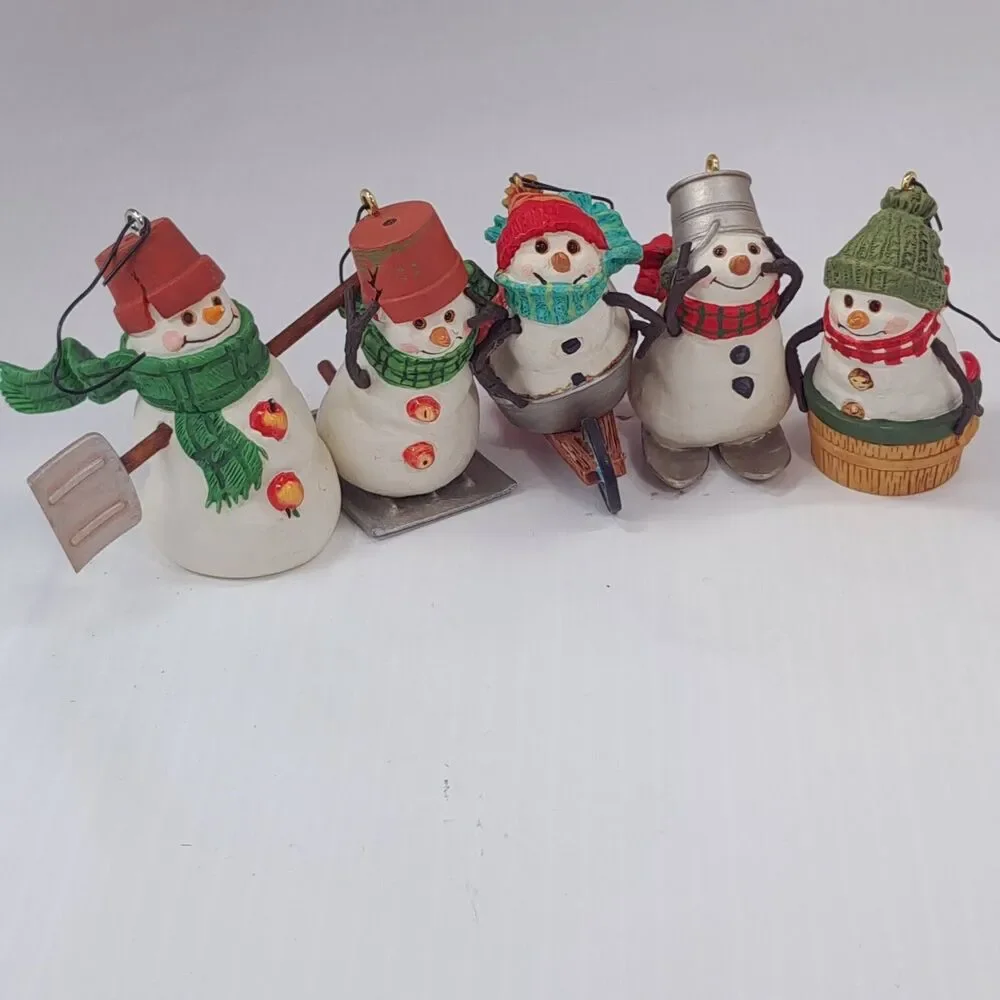 Vintage Hallmark Jan Karon Mitford Snowman Jubilee Ornament set 5 2000 Christmas